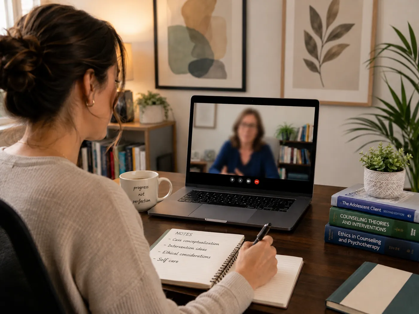 Supervisor and associate in a telehealth clinical supervision session